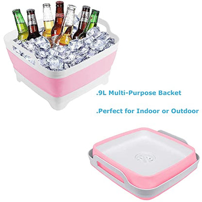 Collapsible Wash Basin 9L, Foldable Dish Tub with Drain Plug, Portable Collapsible Dish Basin, Camping Sink for Washing Dishes, Laundry & Kitchen Use (Pink) - color: Pink - Set of 1