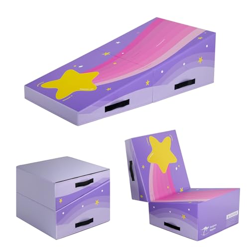 Kangaroo Hoppers Gymnastics Cheese Wedge Mat for Kids Ages 1-12 | 3 Sizes Folding Incline Mat with High-Density EPE Foam and Removable PVC Leather Cover, Home Gym Training Equipment - color: Purple, size: 48" x 24" x 14"