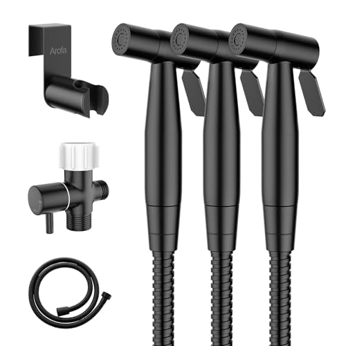 Arofa Handheld Toilet Bidet Sprayer for Toilet-Adjustable Water Pressure Control with Bidet Hose for Feminine Wash, Stainless Steel Brushed Nickel Bidet Faucet Cloth Diaper for Baby Wash, Black,3 Pack - color: Black, size: Standard-3 Pack