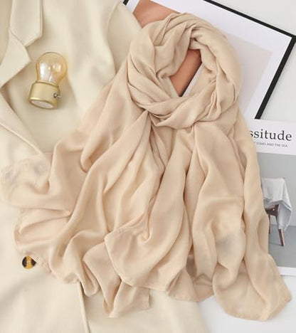 Thin Cotton Scarf For Spring And Summer, Pure Color Edged Sunscreen Shawl - color: 1