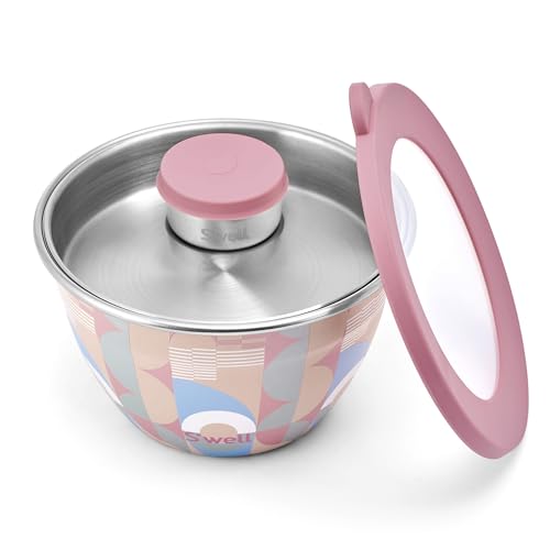 S'well Stainless Steel Salad Bowl Kit 64oz, Dusty Pink Daydream, Comes with 2oz Mini Canister and Removable Tray for Organization, Leakproof, Easy to Clean, Dishwasher Safe