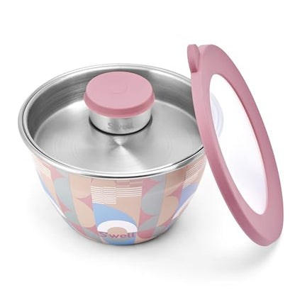 S'well Stainless Steel Salad Bowl Kit 64oz, Dusty Pink Daydream, Comes with 2oz Mini Canister and Removable Tray for Organization, Leakproof, Easy to Clean, Dishwasher Safe