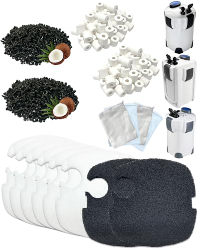 16-Piece Filter Media Replacement for SUNSUN HW-303B/703B,Fit Polar Aurora 370GPH & CF-400 Canister Filters(370 GPH), Includes 6 Filter Pads, 2 Activated Carbons,2 Ceramic Rings & 4 Mesh Bags - size: SUNSUN HW-303B/703B Media Set