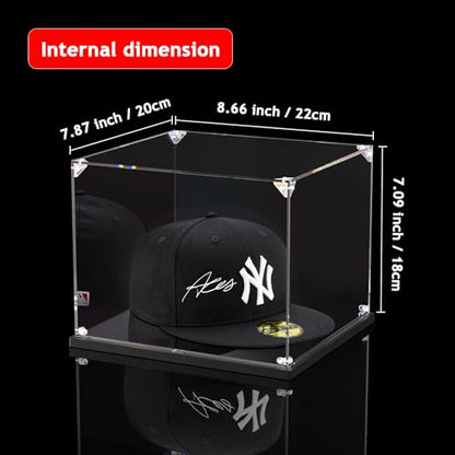 KOLIPI Hat Display Case for Baseball Caps, Acrylic Box 8.7x7.9x7.1 in | Baseball Cap Display Case for Snapback Hats Mini Helmets, Mirror Base, Dustproof, Stable and Stackable, Assembly Required - size: 8.7x7.9x7.1 inches