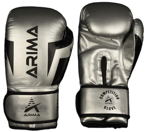 Boxing Gloves - Premium PU Leather, Heavyweight - Ideal for Boxing, Kickboxing, Muay Thai & Fitness Training - color: Silver, size: 12 oz.