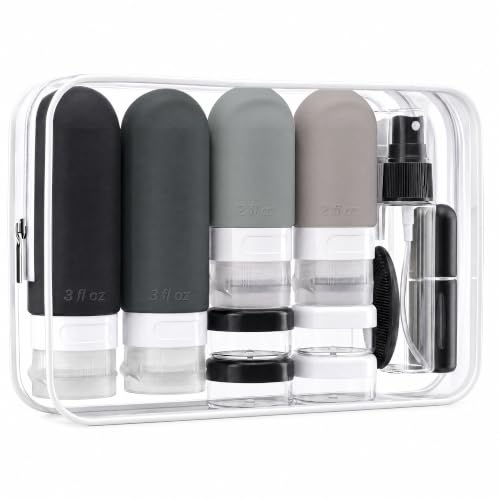 24 Pack Travel Bottles for Toiletries -TSA Approved Leak Proof Silicone Set - color: Black