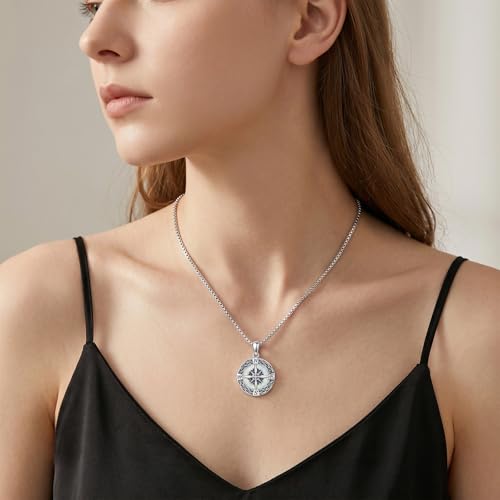 Graduation Gifts for Women 925 Sterling Silver Compass/Graduation/Vet/Cross/Stethoscope Necklace for Women - color: Compass-White Opal