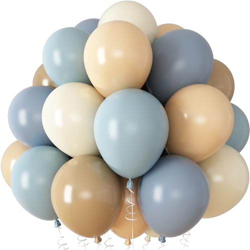 Dusty Blue Nude Sand Balloons, Double Stuffed Apricot Nude Balloon Slate Fog Blue Cream Beige Ivory White Sand Latex Balloons 12 Inch for Boys Baby Shower Birthday Bridal Wedding Party Decorations - color: Dusty Blue Beige
