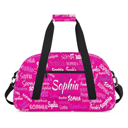 Personalized Gym Bag Kids Girls Business Trip, Deep Pink Color | Custom Name Carry On Weekender Gymnastics Dance Bag for Women Traveling - color: Color 14