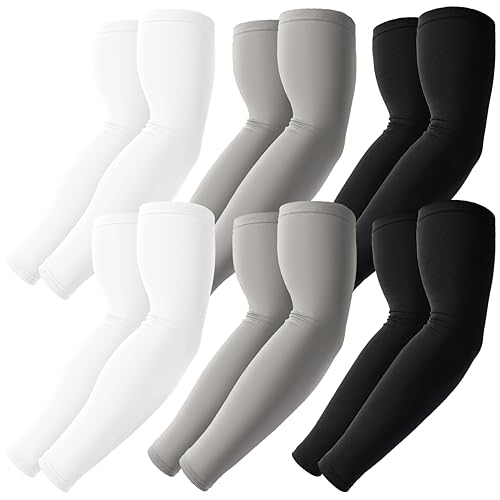 BHYTAKI Cooling Compression Arm Sleeves for Men Women,UPF50 UV Sun Protection Sleeves for Work Sport Tattoo Cover Up - color: 2 Black+2 White+2 Light Gray