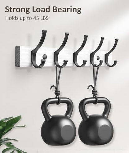 Optish Coat Rack Wall Mount, 16.5 Inches Wood Coat Hooks Wall Mount, Wall Coat Rack with 5 Hooks, Hat Rack Wall Hooks for Hanging Coat, Bag, Towel (1Pack, White) - color: White