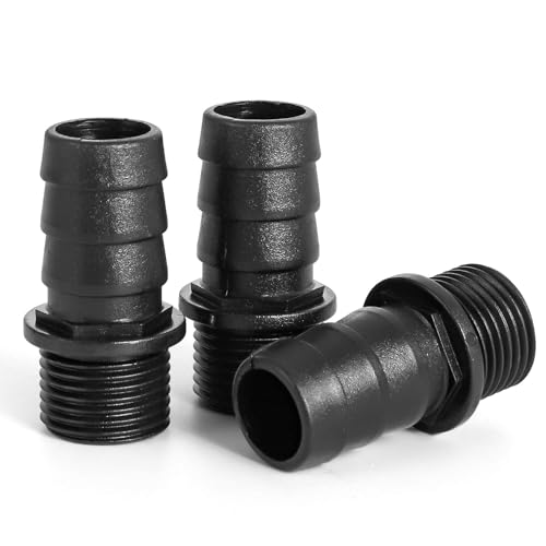 Hose Barb Fitting 3/4" Barb x G1/2" Male Thread Adapter (3 Pack), Plastic BSP Barb to Male Connector for Submersible Pump, Pond, Aquarium, Irrigation, Hydroponics