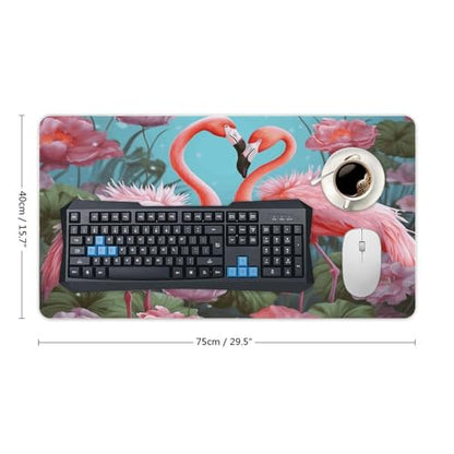 Large Size Gaming Mouse Pad Flamingo Love Flowers Desk Mat Non-Slip Base Waterproof Desktop Writing Pad for Office Home - color: Flamingo Love Flowers, size: 40X75cm