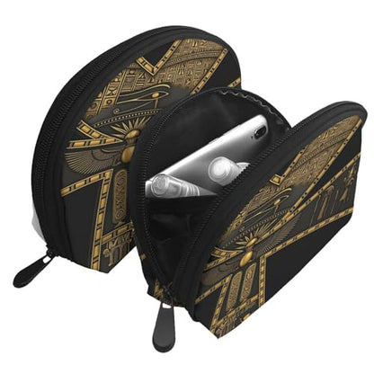 Egyptian Hieroglyphics 2-Piece Shell Makeup Bag Set, Large Capacity Travel Cosmetic Bag For Women With Zipper, Waterproof Polyester Toiletry Organizer Pouch For Purse, Travel, Gym & Daily Use - color: Egyptian Hieroglyphics2