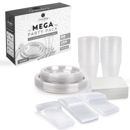 Grandipity Disposable Plastic Dinnerware Sets for Parties (350 pcs) - color: Clear, size: 50 Guests (350 PCS)