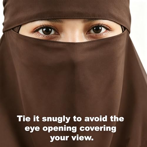 Single Layer Niqab, Soft Chiffon Muslim Veil Face Cover, One Layer Nose Piece, Hijab Prayer Face Mask for Women Men - color: Brown_b