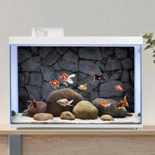 AWERT 60x24 inches Rock Aquarium Background Dark Grey Stone Fish Tank Background Rocky Terrarium Background Durable Polyester Background - size: 60x24in/150x60cm