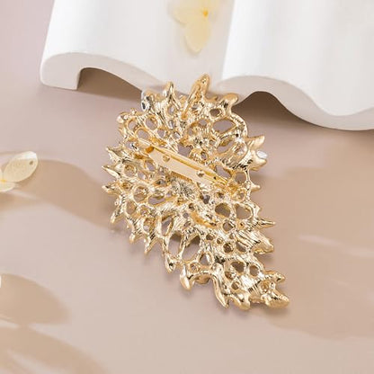 SELOVO Women's Rhinestone Crystal Wedding Flower Leaf Sparkle Brooch Pin - color: Clear Gold Tone