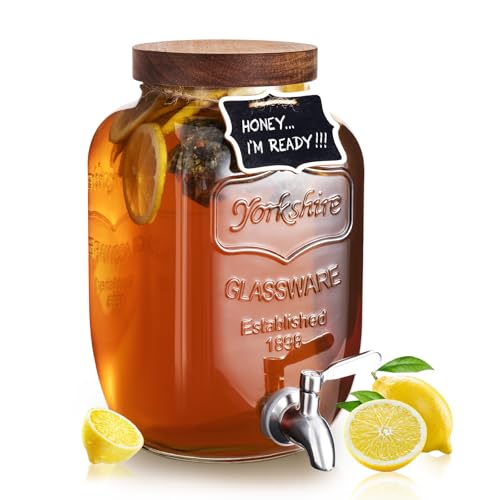 Mustry Glass Drink Dispenser for Parties, 1 Gallon Beverage Dispenser with Spigot Solid Stainless Steel, Used as Lemonade Dispenser Sun Tea Jar Kombucha Jar - size: Single
