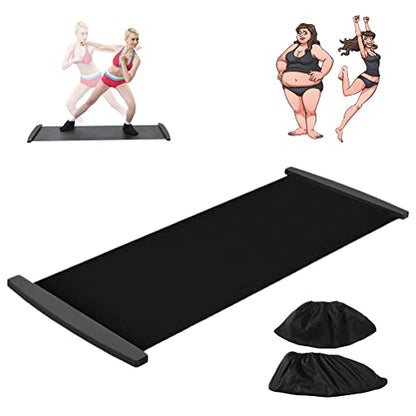 Slide Board with Shoe Cover Slimming Exercise Guide Slide Mat for Leg Pot Training Fitness Athletic Training - color: Black, size: 180*50cm