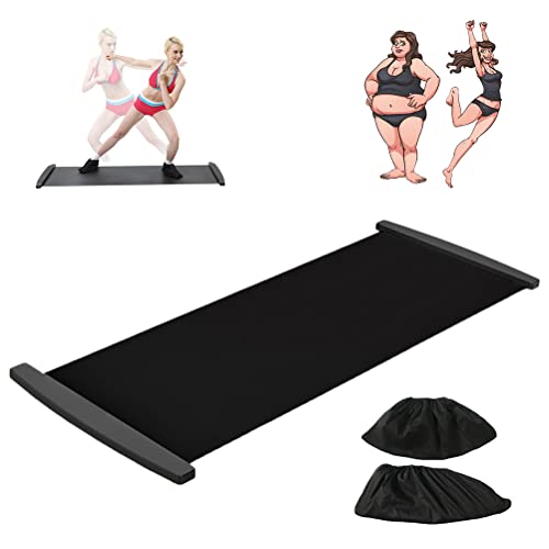 Slide Board with Shoe Cover, Sliding Booties, Slimming Exercise Slide Mat for Leg Pot Training Fitness and Athletic Training (size:200 * 50cm) - color: Black