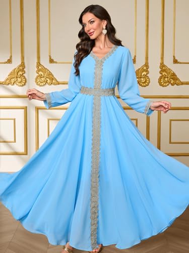 Elegant Muslim Dress Traditional Islamic Attire Maxi Robe Eid Prayer Gown - color: Blue, size: Small