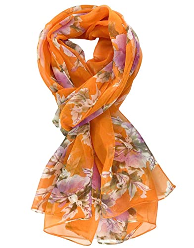 Xyueanlo Scarfs for Women Lightweight Scarves Fashion Print Floral Pattern Scarf Shawls - color: P-orange