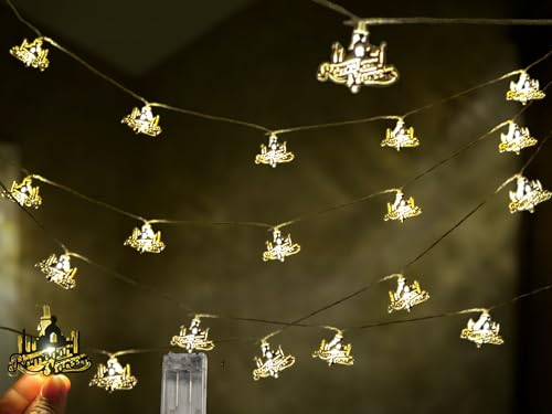 Ramadan Decor, Indoor Lights, Set of 2 String Lights 10pcs Each Set Total 20 Bright Warm White LED with Battery Pack Each 5ft Long (20pcs - 2 Sets) - color: Ramadan Kareem_WW