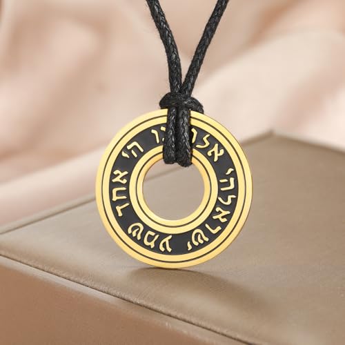 TEAMER Shema Yisrael Necklace Jewish Prayer Hear O Necklace Stainless Steel Hebrew Pendant Religious Vintage Jewelry for Men Women - style: Rope Chain - Gold