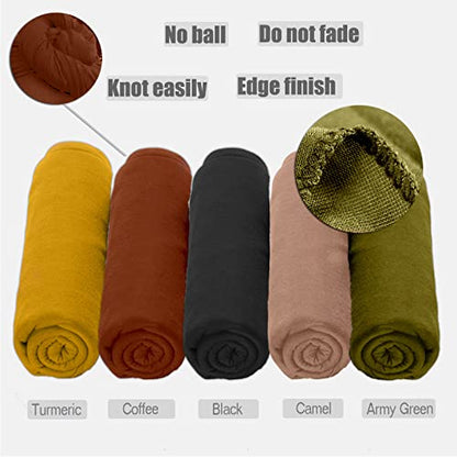 ZRQ 5 Pieces Solid Color Multicolor Combination Stretch Hijab Extra Long Scarf Jersey Turban Fashion Head Scarf Soft Head Wraps for Women (Black,Camel,Coffee,Army Green,Turmeric) - color: Black,Camel,Coffee,Army Green,Turmeric