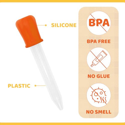 24 Pack Liquid Droppers with a Clean Brush, 5ML 8 Colors Silicone and Plastic Pipettes with Bulb Tip, Medicine Eye Dropper for Crafts/Candy Mold/Gummy Bear Maker/Oil