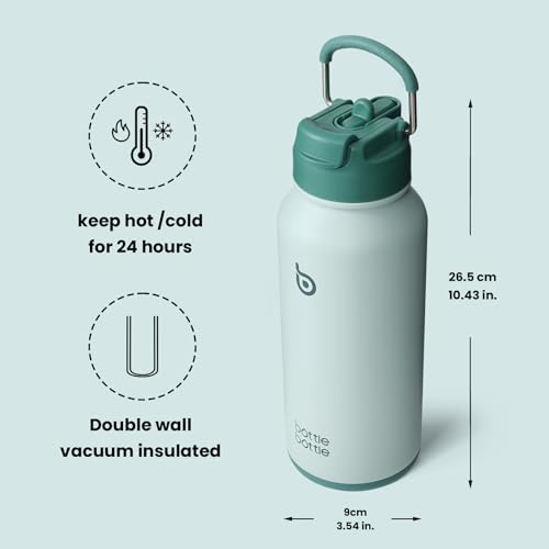 BOTTLE BOTTLE 32oz Insulated Water Bottle with Pill Box | Stainless Steel,Sport Water Bottle, with Straw Dual-use Lid and Pill Box, Design for Gym - color: green