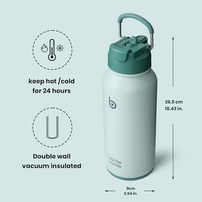BOTTLE BOTTLE 32oz Insulated Water Bottle with Pill Box | Stainless Steel,Sport Water Bottle, with Straw Dual-use Lid and Pill Box, Design for Gym - color: green