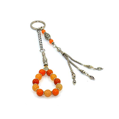 Keychain & Rosary Collection -Car Key Chain-Handbags Holder - color: (8 Mm - Yellow Jade Stone)