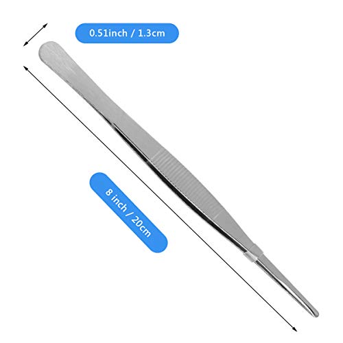 8 inch Long Kitchen Tweezers Stainless Steel, Chef Cooking Tweezers Tongs | Metal Tweezers Silver with Precision Serrated Tips Pincette for Baking Sea food, Bar Tweezer - size: 8"