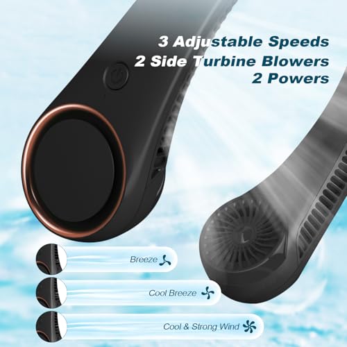 CIVPOWER Neck Fan: Portable Personal Neck Cooling Rechargeable Bladeless Fan - Hands Free 3 Speed 4000 mAh Battery USB Operated Wearable Headphone Design - Gift for Men Women Outdoor (Black) - color: Black