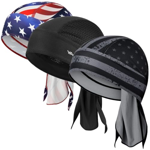YANIKY Do rag Bandanas for Men, Breathable Skull Caps Dew Rags for Women - color: Black+vintage Flag Print+colorful American Flag