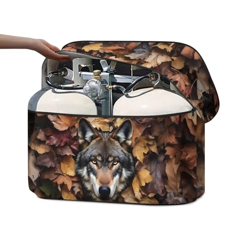 Leaves Wolf Camper Dual 20lb RV Propane Tank Cover Travel Trailer Propane Tank Cover Waterproof Heavy Duty Propane Gas Cylinder Cover Easy to Stall - color: Leaves Wolf Print, size: S(20LB)