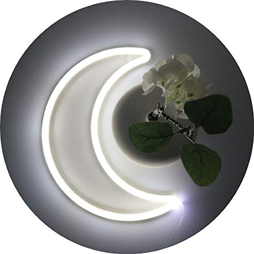 LED Cool White Moon Neon Light, Cute Neon Moon Sign,Christmas Room Decor Battery or USB Powered 5V Art LED Decorative Lights Night Lights Indoor for Home, Bedroom, Office,Dorm,Party (Cool White Moon) - color: cool white moon
