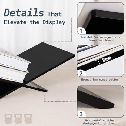 PUERSI Acrylic Book Stands for Display, 15.8 x 9.5 x 4.3 in Open Bookstand - color: Black