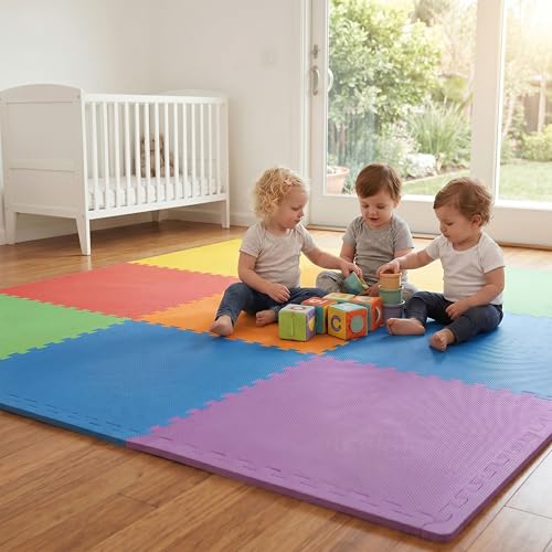 FlooringInc Baby Play Mat for Floor, Extra Large 2'x2' Foam Floor Tiles for Kids, Soft Interlocking Puzzle Mat, 1/2 Inch Thick, Non-Toxic EVA (Rainbow, 18 Tile Pack, 72 Sq Ft) - size: 18 Tile Pack