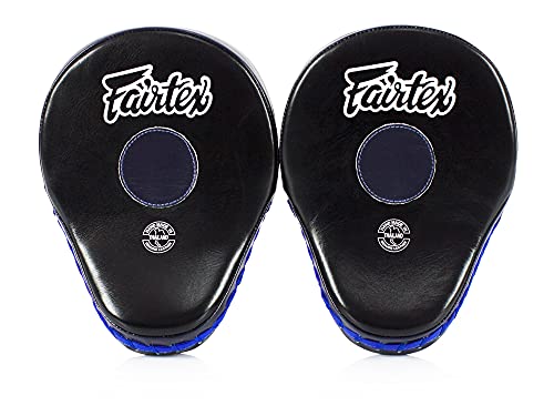 Fairtex FMV9 Contoured Focus Mitts |Striking Accuracy & Protection for Boxing, Muay Thai, Kickboxing |Ergonomic Design, Soft Padding, Secure Fit Leather - color: Black/Blue