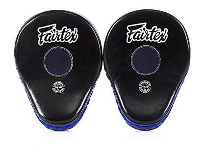 Fairtex FMV9 Contoured Focus Mitts |Striking Accuracy & Protection for Boxing, Muay Thai, Kickboxing |Ergonomic Design, Soft Padding, Secure Fit Leather - color: Black/Blue