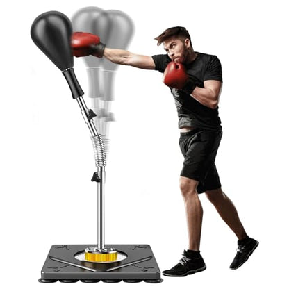 Punching Bag for Adults and Kids - Height Adjustable Suction Cup Base Boxing Bag with Stand, Boxing Equipment Fitness, Reflex Bag Speed Bag for Training - color: Black