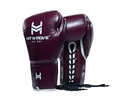HIT N MOVE All Day Pro Balance Boxing Gloves Gloves LACE UP (Burgundy Luxury, 14 Oz)