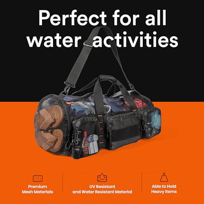 Fitdom 90L 29" Large Mesh Duffle Bag for Scuba, Snorkeling & Water Sports | Quick Dry Mesh with Wet Pocket, 2 Water Resistant Pockets & Large Side Pocket for Swimming, Diving, Beach, Pool & Travel Gear