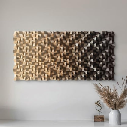 BrightA Large Abstract Wood Art, Handcrafted Triangular Blocks in Warm Brown Tones, Statement Piece for Spacious Wall 31.5"x63" - color: Dark brown + Grayish brown + Black, size: 31.5"x63"