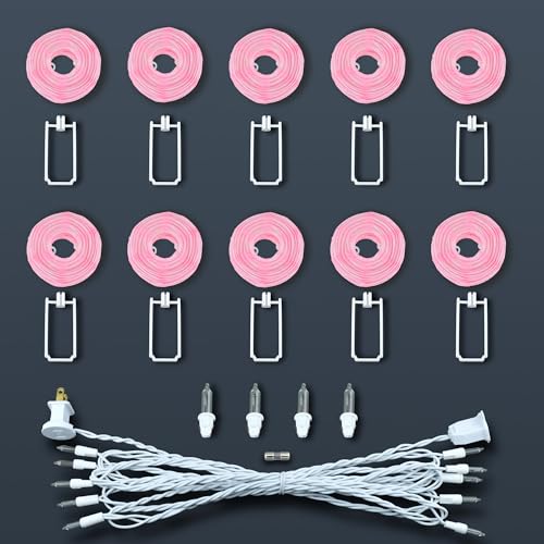 HOSY 10-Pack Pink 3-in Lanterns, 11 ft White Wire Plug-in UL String Lights | Self-assembly Required, Nylon Fabric, 3-in Diameter, 12-in Spacing, End-to-end Connectable, UL Certified - color: Pink