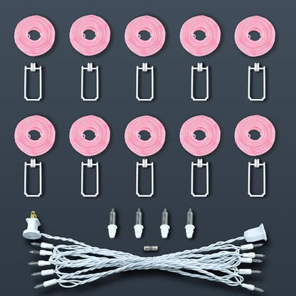 HOSY 10-Pack Pink 3-in Lanterns, 11 ft White Wire Plug-in UL String Lights | Self-assembly Required, Nylon Fabric, 3-in Diameter, 12-in Spacing, End-to-end Connectable, UL Certified - color: Pink