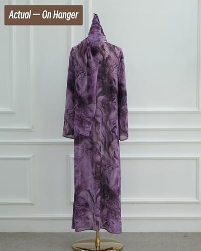 Modest Cardigan Set Women Muslim Dress with Soft Hijab Scarf Islamic Outfits Open Abaya For Eid, Ramadan, Umrah, Hajj - color: Purple, size: XL(58)